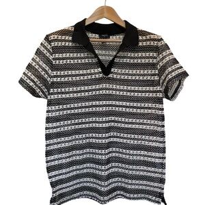 Forever 21 Slim Fit Black and White Polo Shirt with Geometric Stripes. XL.